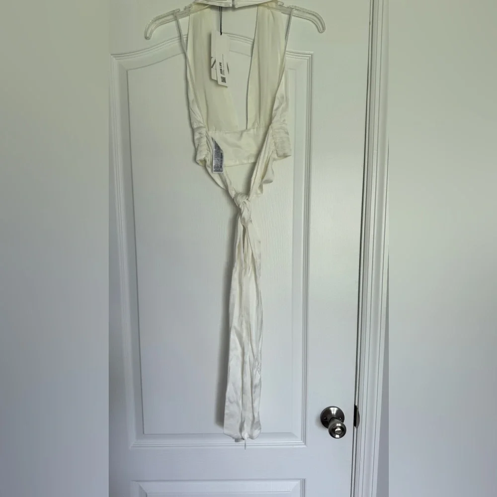 Zara white satin backless top
